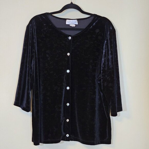 Gemilli Cardigan Women 2X Black Velvet Floral Burnout 3/4 Sleeve VTG Goth Witchy - Picture 12 of 12